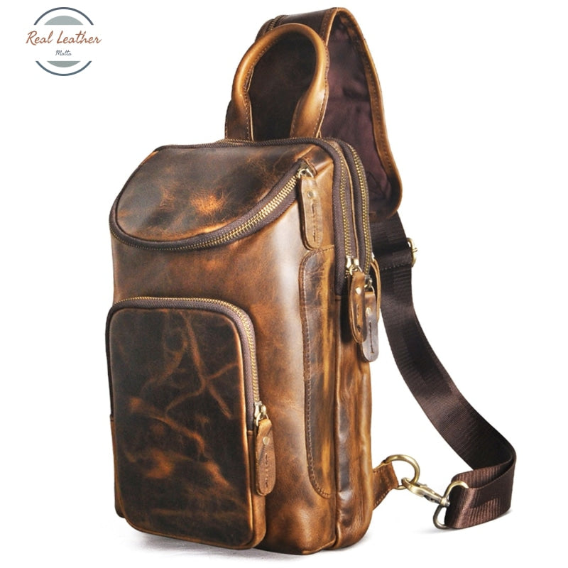 Crazy Horse Leather Vintage Sling Chest Bag