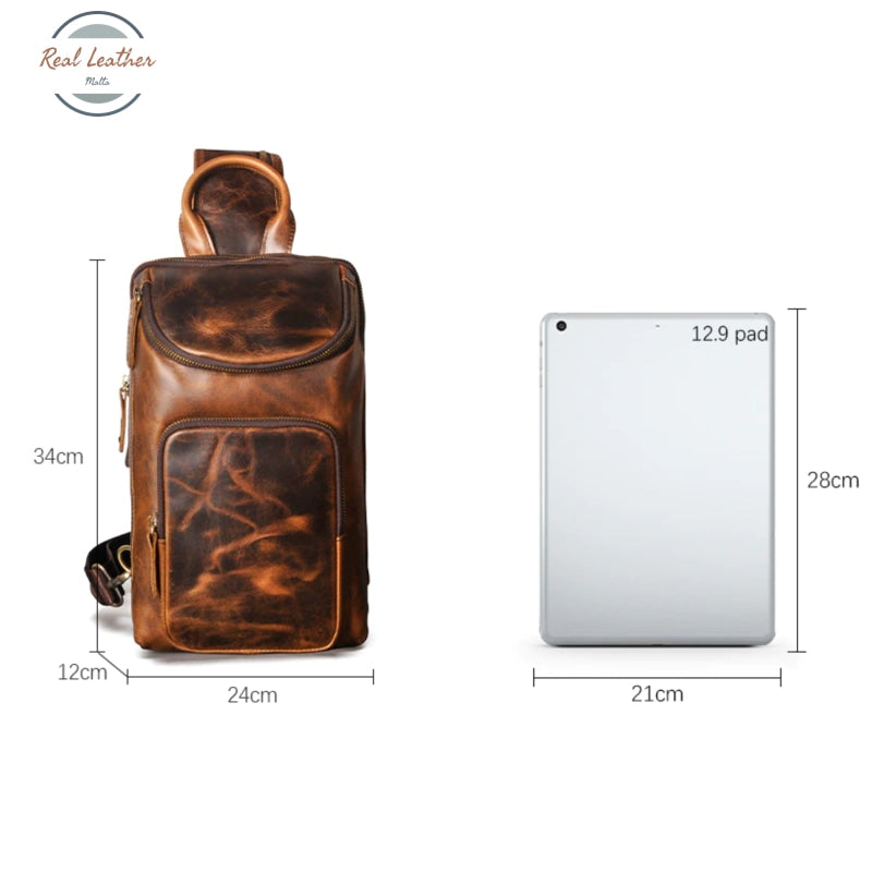 Crazy Horse Leather Vintage Sling Chest Bag