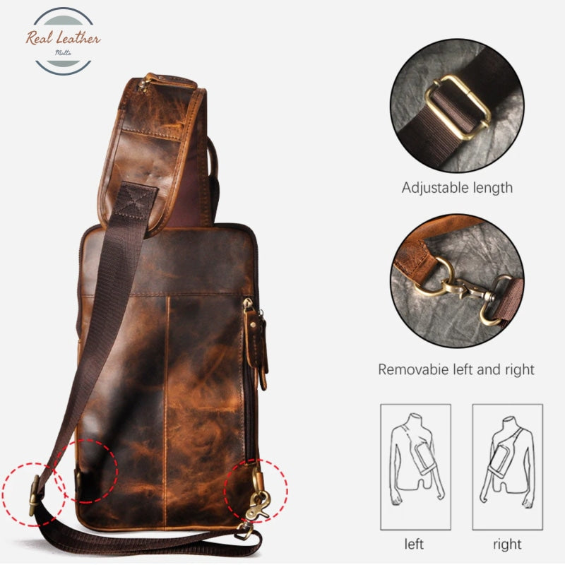 Crazy Horse Leather Vintage Sling Chest Bag