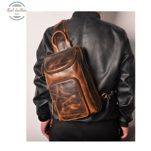 Crazy Horse Leather Vintage Sling Chest Bag