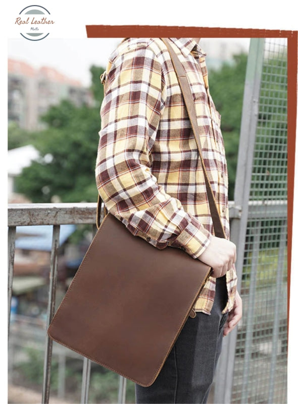 Crazy Horse Vintage Leather Men Crossbody Bag