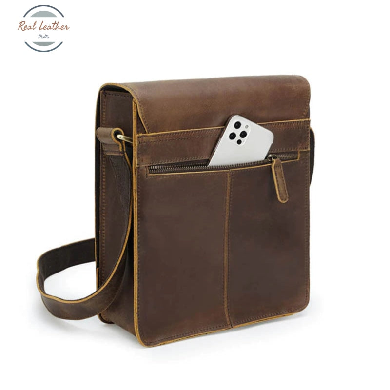 Crazy Horse Vintage Leather Men Crossbody Bag