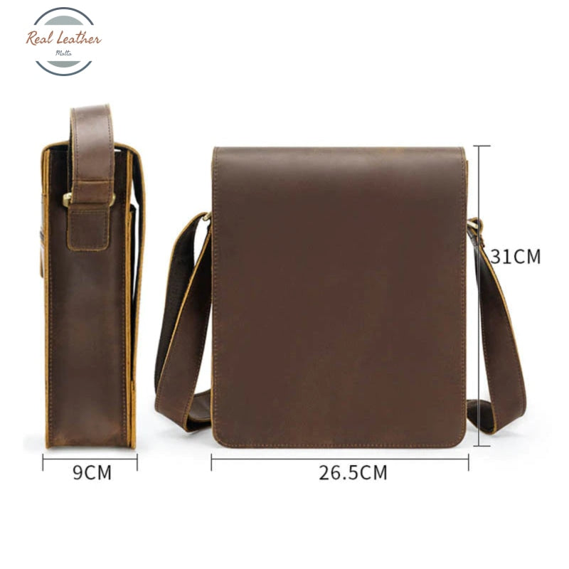 Crazy Horse Vintage Leather Men Crossbody Bag