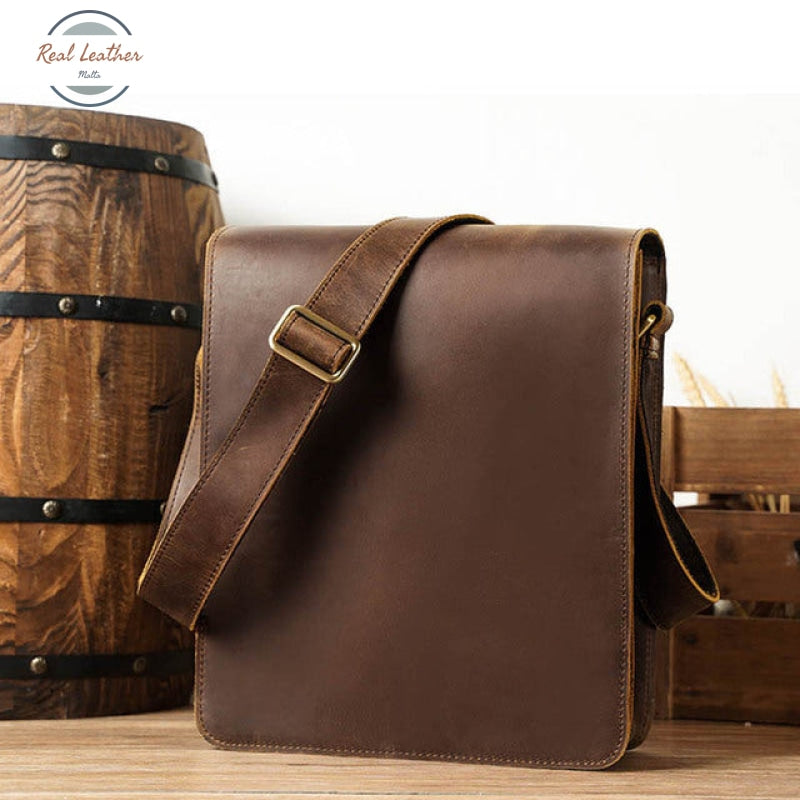 Crazy Horse Vintage Leather Men Crossbody Bag