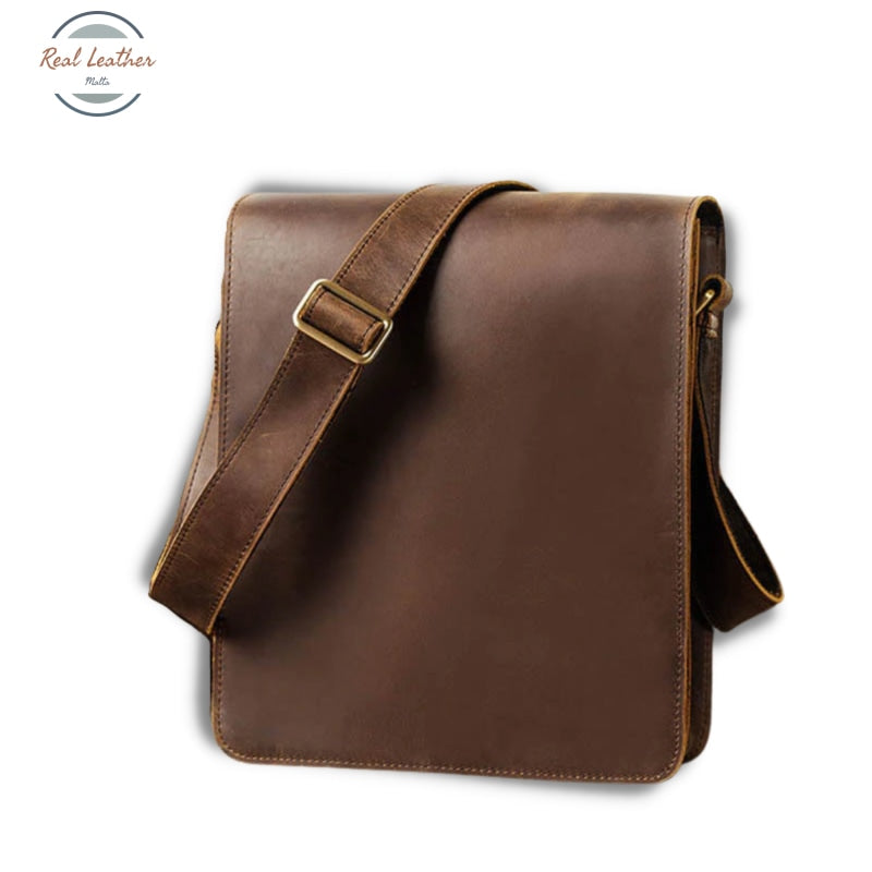 Crazy Horse Vintage Leather Men Crossbody Bag Brown