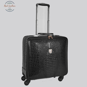 Crocodile Pattern Leather Travel Suitcase Black / 16 Suitcases