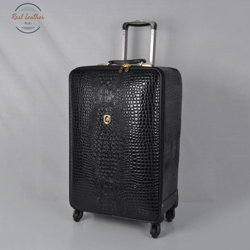 Crocodile Pattern Leather Travel Suitcase Black / 24 Suitcases