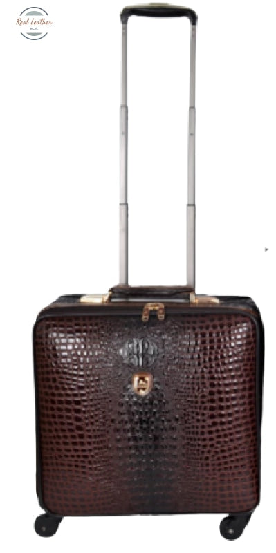 Crocodile Pattern Leather Travel Suitcase Brown / 16 Suitcases
