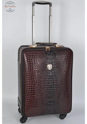 Crocodile Pattern Leather Travel Suitcase Brown / 20 Suitcases