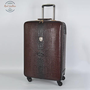 Crocodile Pattern Leather Travel Suitcase Brown / 24 Suitcases