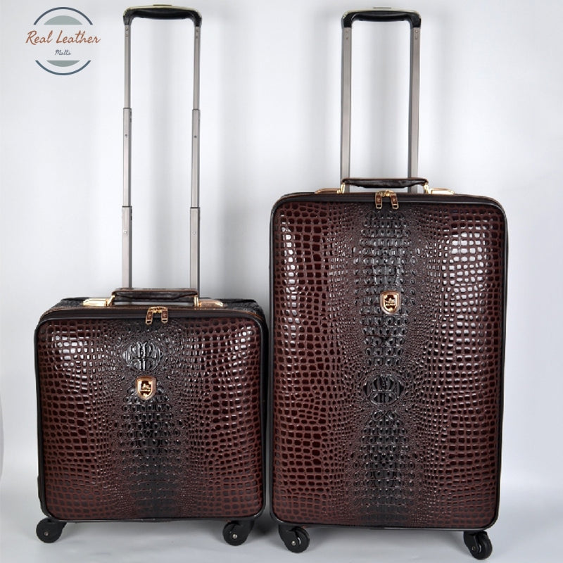 Crocodile Pattern Leather Travel Suitcase Suitcases