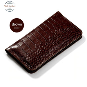 Crocodile Pattern Slim Wallet / Phone Holder For Galaxy S22 Brown