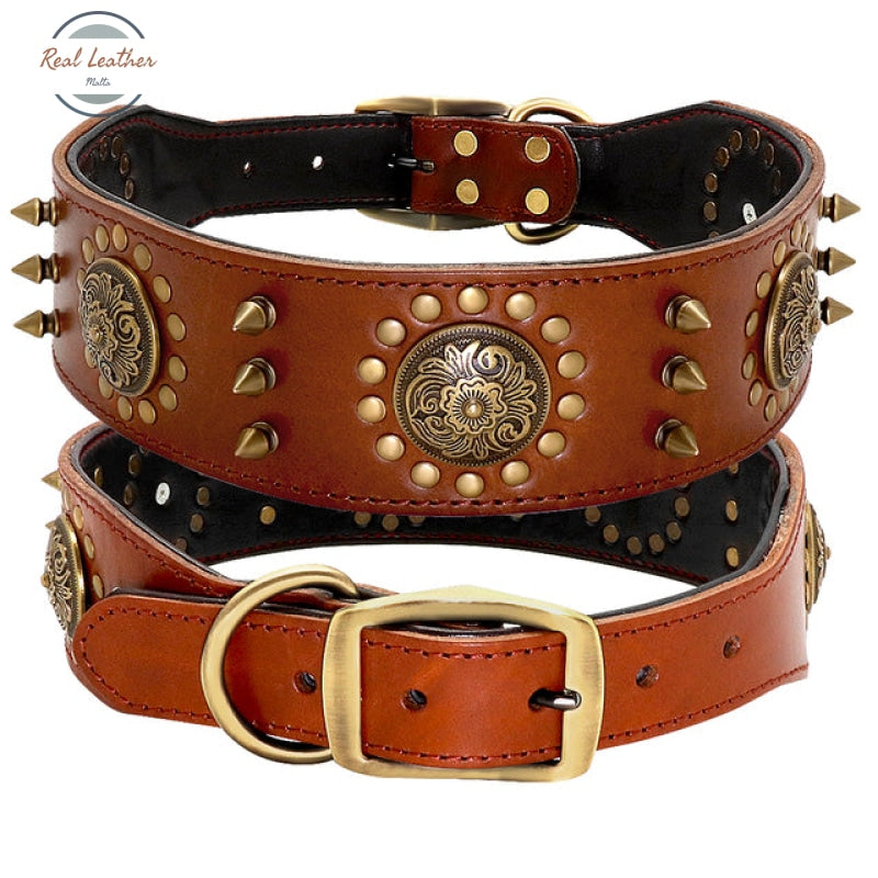Durable Leather Dog Adjustable Collar Brown / Xl