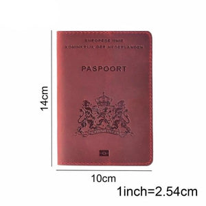 Dutch - Genuine Leather Passport Cover Red