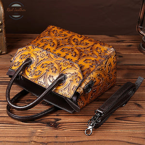 Embossed Genuine Leather Handbag