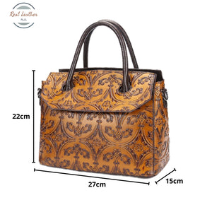 Embossed Genuine Leather Handbag