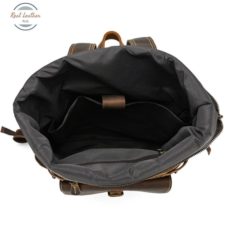 Full Grain Leather Roll Top Backpack