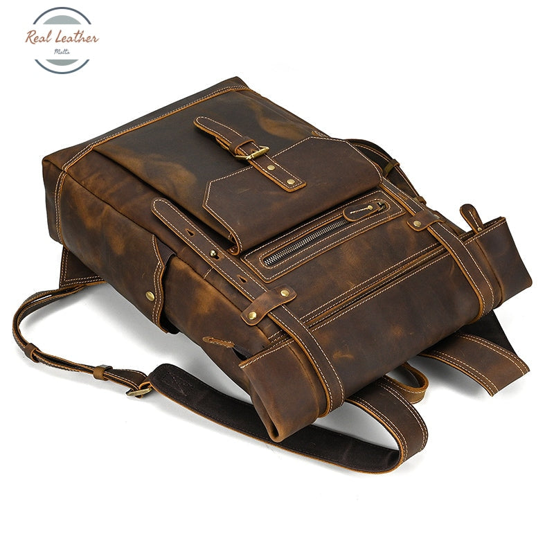 Full Grain Leather Roll Top Backpack