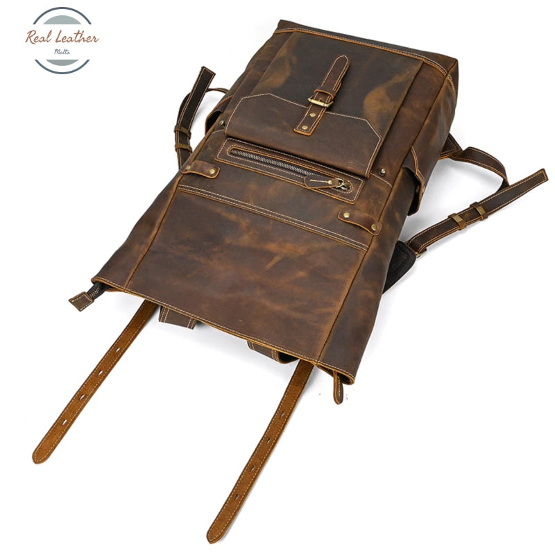 Full Grain Leather Roll Top Backpack
