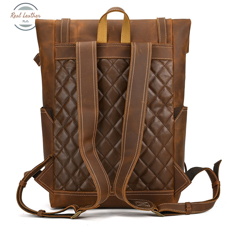 Full Grain Leather Roll Top Backpack