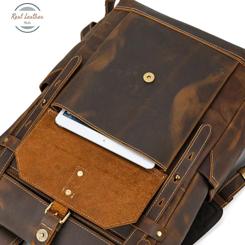 Full Grain Leather Roll Top Backpack