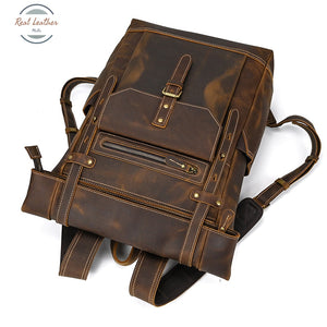 Full Grain Leather Roll Top Backpack