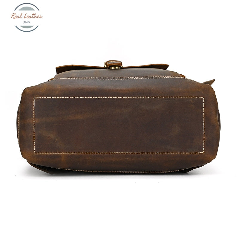 Full Grain Leather Roll Top Backpack