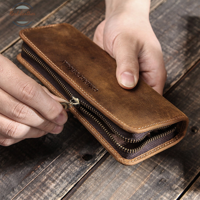 Genuine Cow Leather Zipper Pencil Pouch