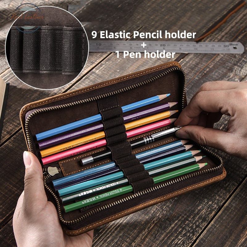 Genuine Cow Leather Zipper Pencil Pouch