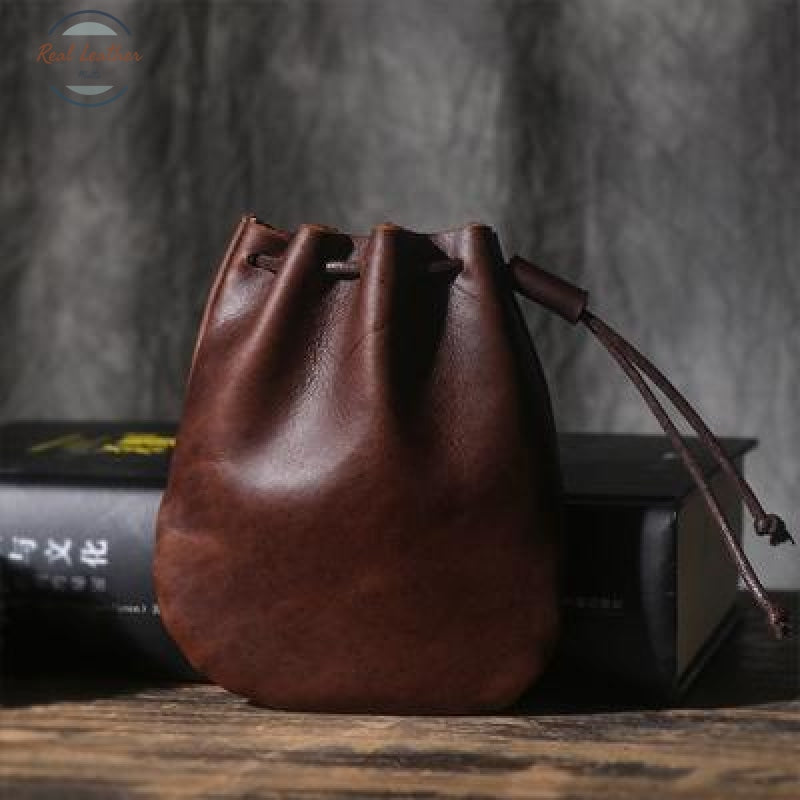 Genuine Crazy Horse Leather Small Coin Pouch Brown