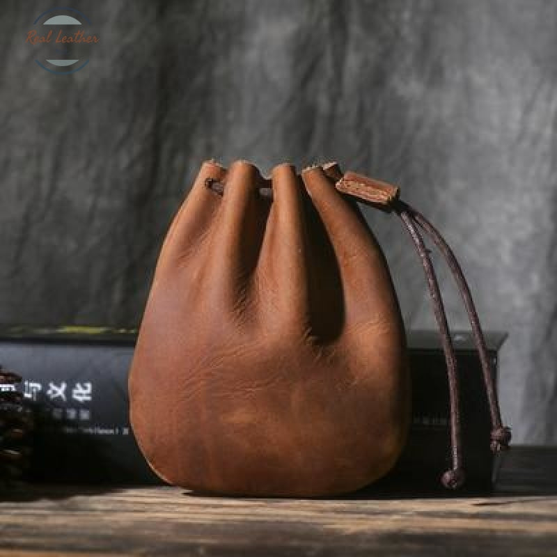 Genuine Crazy Horse Leather Small Coin Pouch Camel