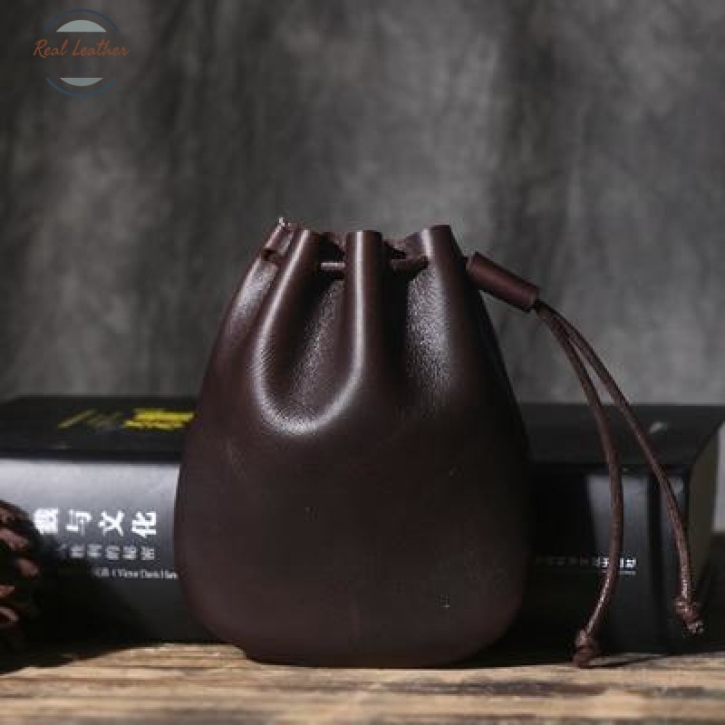Genuine Crazy Horse Leather Small Coin Pouch Coffee