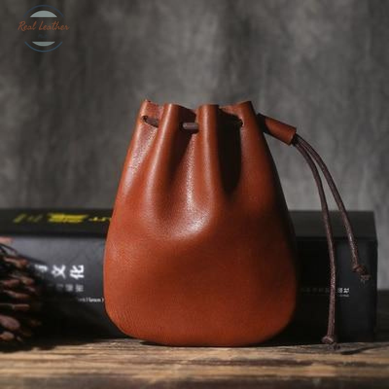 Genuine Crazy Horse Leather Small Coin Pouch Light Brown