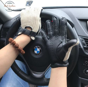 Genuine Goatskin Leather - Breathable Gloves Black White / Xl