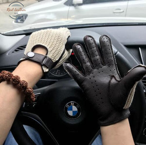 Genuine Goatskin Leather - Breathable Gloves Brown White / Xl