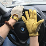 Genuine Goatskin Leather - Breathable Gloves Yellow White / S