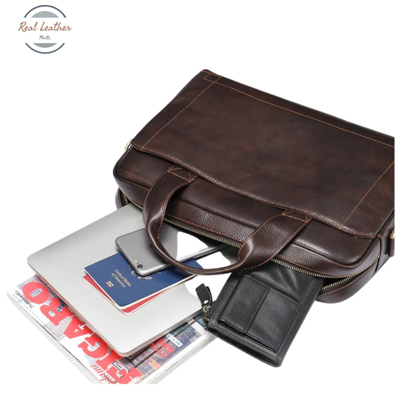 Genuine Leather 14 Business Laptop Bag For Men