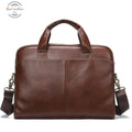 Genuine Leather 14 Business Laptop Bag For Men Coffee