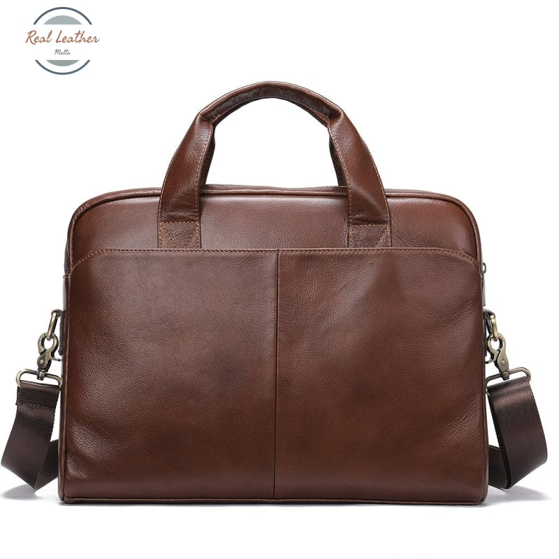 Genuine Leather 14 Business Laptop Bag For Men Coffee