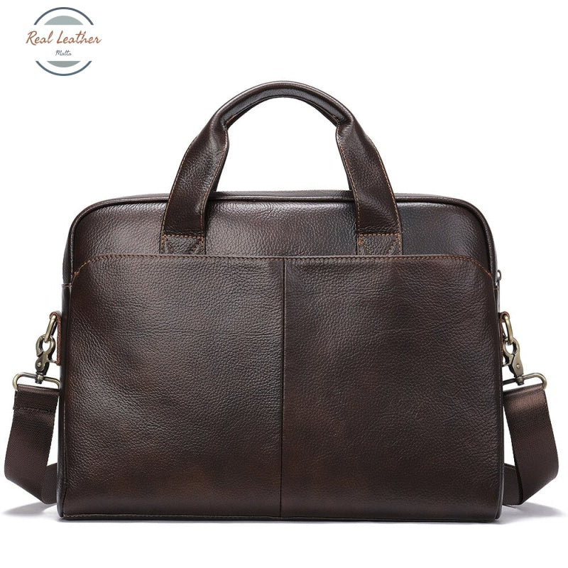 Genuine Leather 14 Business Laptop Bag For Men Dark Coffee
