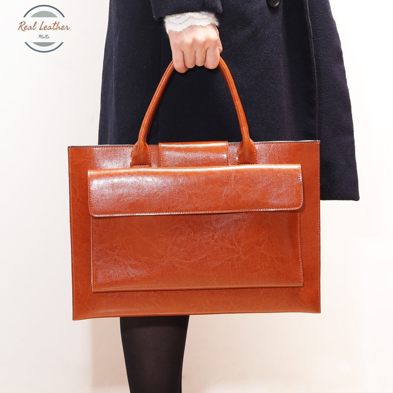 Genuine Leather 14 Inch Slim Laptop Briefcase