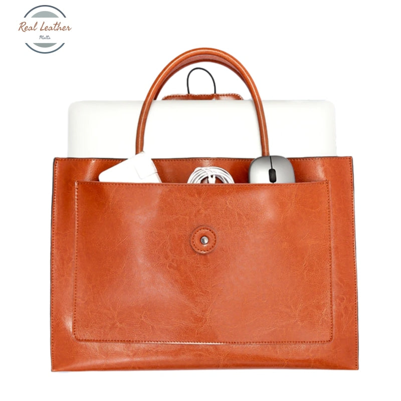 Genuine Leather 14 Inch Slim Laptop Briefcase