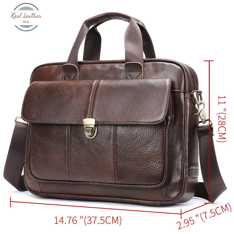 Mva Men's Briefcase Bag Genuine Leather Laptop 14 Business Tote For Document Office Portable