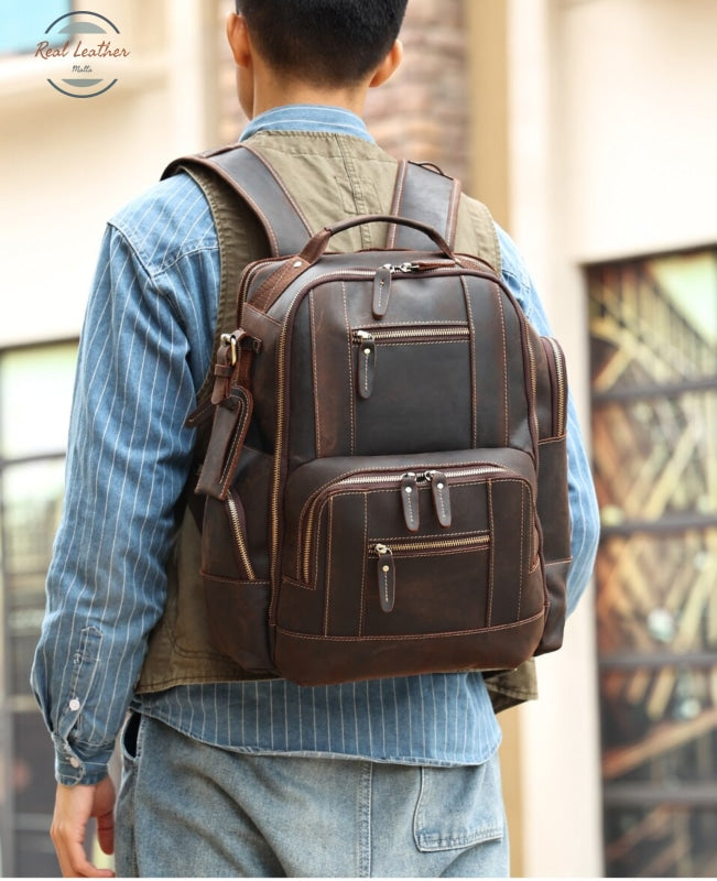 Genuine Leather 15.6 Large Capacity Vintage Backpack Backpacks