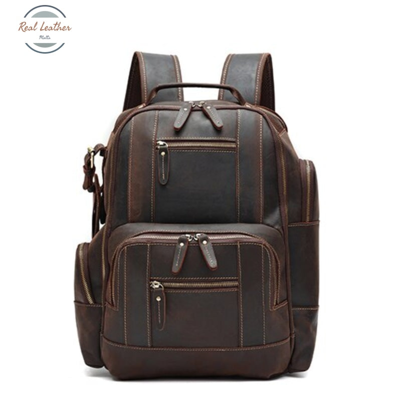 Genuine Leather 15.6 Large Capacity Vintage Backpack Coffee Backpacks