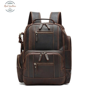 Genuine Leather 15.6 Large Capacity Vintage Backpack Coffee Backpacks