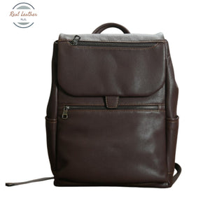 Genuine Leather 15 Inch Backpack For Men Coffee Backpacks