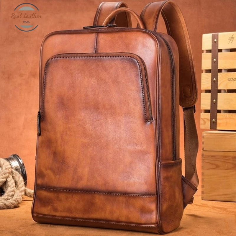 Genuine Leather 15-Inch Laptop Bag / Backpack Brown