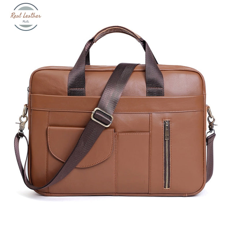 Genuine Leather 16 Inch Laptop Bag For Men Brown Briefcases