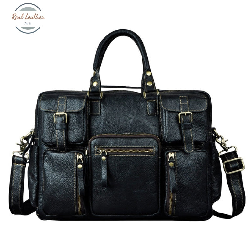 Genuine Leather 16 Men Laptop Bag Black